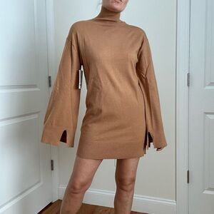 Mock Neck Wide Bell Sleeve Mini Knit Dress